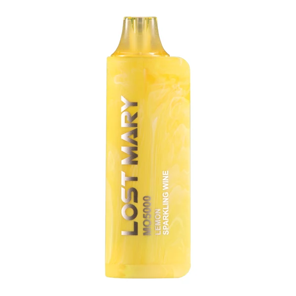 lost mary yellow lemon MO5000 Sparkling Wine edition near a glass of sparkling water