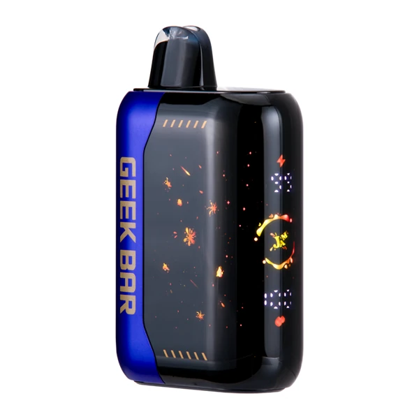blueberry jam geek bar flavor device on pastel background showcasing design