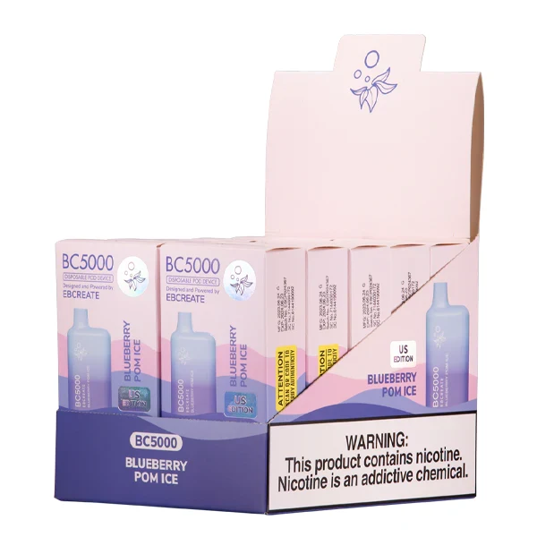 A sleek disposable vape device labeled with sour blue dust flavor, glowing blue against a dark background, highlighting the vibrant packaging and modern design.